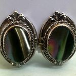 Whiting & Davis Abalone Shell Clip-On Earrings Vintage Silver Tone Photo 0