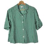 A New Day Green Crescent Print Camp Short Sleeve Button Down XS Photo 1