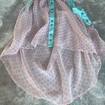 Double Zero Aqua Pink Polka Dot Sheer Blouse Hi Low Size Medium Photo 7