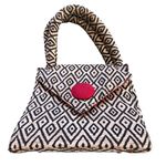 Poesis Tapestry‎ Handbag Top Handle Purse Diamond Pattern Small Black Photo 0