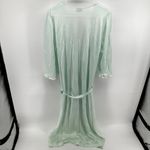 Vintage Lorraine Robe Satin USA Long Tie Waist Lace Trim Pockets Green Medium Photo 5