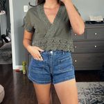 Lucky Brand Cropped Green V-Neck Lace Blouse Photo 0