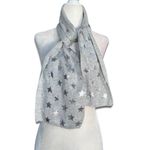 None Gray Star Print Knit Scarf Soft Lightweight Neutral Silver Metallic Warm Winter Photo 2