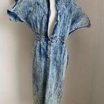 Vintage 80s Lady Diana White Wash Denim MIDI Dress, Size Large Blue Photo 0