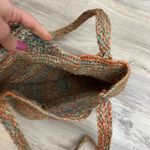 Orange, Tan & Aqua Woven Wicker Double Strap Shoulder Bag Open Top with Flap Multiple Photo 3