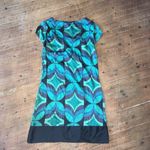 EXPRESS  XS silk teal and black silk square neck mini dress Photo 2