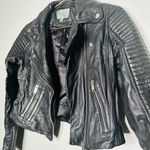 SAMANTHA SIPOS Black Ribbed 100% Leather Biker Cropped Jacket Size Extra Small Photo 4