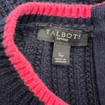 Talbots Petites Navy Blue Oversized Swiss Dot Sweater Hot Pink Trim Size P Small Photo 3
