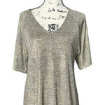 Next Level Apparel Lily White Gold Shimmer Cold Shoulder Top – Size XS – Metallic Loose Fit Photo 0