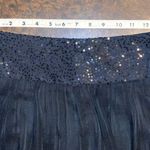 Black knee length skirt with sequin waistband and sheer overlay Photo 5