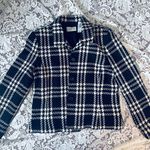 Liz Claiborne Black and Cream Plaid Blazer Size 12P Button Up BY Villager Photo 0