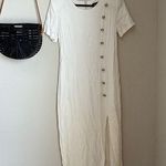 Vintage 90s Mark Farrel White Button Zip Slit Short Sleeve Dress, Size 9/10 Photo 0