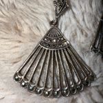 Sterling Silver Marcasite Fan Earrings 925 Dangle‎ Pierced Ears Photo 3