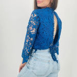 Champagne & Strawberry Lace Blouse Top in Royal Blue Size M Size M Photo 1
