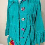 Judith March Whimsical vibrant green  coat Measure Like Small Satin lined Boho Photo 3