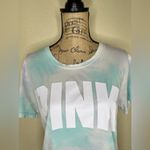 PINK - Victoria's Secret Victoria’s Secret PINK Cropped Light Blue, Lavender & White Tie Dye Shirt Sz M Photo 1