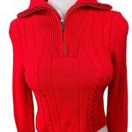 ZARA Red Cable Knit 1/4 Zip High Neck Collared Long Sleeve Crop Sweater Top Sz S Photo 2