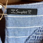 Simplee Apparel Simplee Ruffle Denim Linen Stripe Square Neck cotton Stretch Maxi Dress Pocket Photo 6