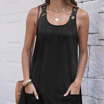 ETCYY NEW Womens Sleeveless Summer swim cover up Dress with U Neck & Pockets Black Photo 0