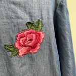 Ashley Stewart Chambray Rose Embroidered Dress Size 18 Roll Tab Sleeves Photo 1