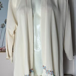 Jella Couture Beige Semi Sheer Fringe Trim Open Kimono Cardigan Size Large Photo 0