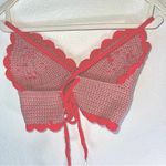Hand made crochet top festival boho vibes flower lace up back makes adjustable Pink Photo 4