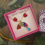 Betsey Johnson Betsy Johnson Rainbow Necklace Red Heart Earrings Set Photo 0