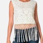 Miss Me Sleeveless Lace Top W\Fringe Trim Color White Size M NWT Photo 0