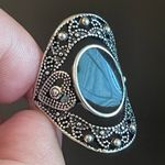 Black obsidian S925 antique silver statement ring Photo 5