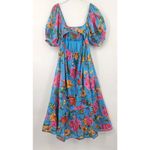 Farm Rio Toucans Garden Blue Floral Puff Sleeve Open Back Midi Dress XS Photo 10