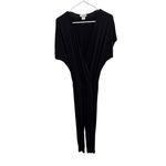 Loveappella Lovcappelia Black Surplice Jumpsuit Soft Stretch Knit with Pockets & Cuffed Hem Photo 1