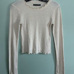 Abercrombie & Fitch 2012 Y2K  Cream Ribbed Cropped Top Lettuce Hem Sz XS Photo 0