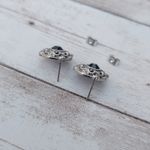 Vintage Earrings for Pierced Ears Dainty Black & Silver Tone Photo 3