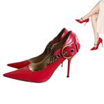 American Vintage RARE 2000'S VTG. RED CHAIN LINK BIG BUCKLE STILETTO HEELS 6 EUC MADE IN BRAZIL Photo 1