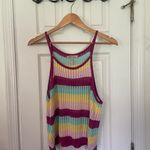 BCBGeneration BCBG Pink Multi High Neck Halter Stripe Knit Sweater Tank Photo 9