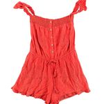 American Eagle  Coral Romper Eyelet Embroidered Pockets Drawstring Large Vintage Photo 0