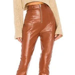 Lovers + Friends REVOLVE Faux Leather Cognac Brown High Waist Georgie Pants S Photo 0