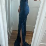 SET michael lo sordo silk navy cut out high slit crop top skirt set Size 2 Photo 4