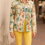 Alfred Dunner Size 12 Yellow Silk Blend Jacket Floral Trim Textured Lining Photo 2