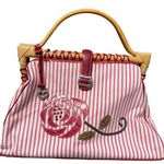 Brighton  Doctor Handbag Vintage with Bamboo Handles and Red Leather Rose Design Photo 0
