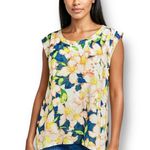 J.Crew XL Cream Blue Floral Sleeveless Blouse Watercolor Vacation Resort Travel Photo 0