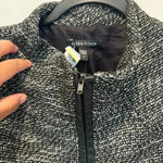 Eileen Fisher  Black White Linen‎ Tweed Leather Trim Zip Front Jacket Size L Photo 1
