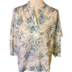 Vtg 70s earthy floral print top Blue Photo 0