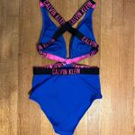 Calvin Klein  Royal Blue Swimsuit with Pink Logo Straps Photo 3