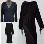 ZARA black ruched v neck puff sleeve tie cuff long flowy maxi ankle length dress Photo 1