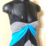 Susana Monaco  Silk Turquoise Black Striped Slip Dress Photo 2