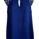EXPRESS  Navy Crochet Flutter Sleeve Top O'Ring Tie Open  Back NWOT  Small‎ Photo 0