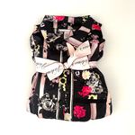 Victoria's Secret  Satin PJs Pajamas Black Floral Stripe Print VS Size Medium Photo 2