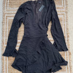Lea & Viola NWT  Black Wrap Mini Dress Long Sleeve Ruffle Hem Size Large Photo 0