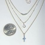 Layered Silver Tone Cross CZ Rhinestone Dainty Boho Necklace Photo 1